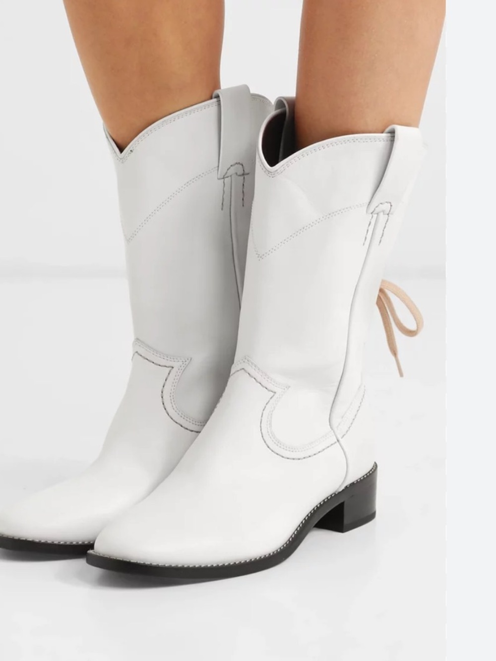 See By Chloé Boots Designer Leather Boots Women’s White Cowboy Boots Size 38